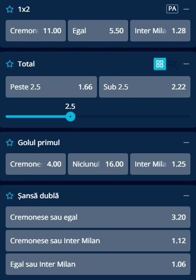 Cote pariuri Cremonese vs Inter Milan la Mr Bit