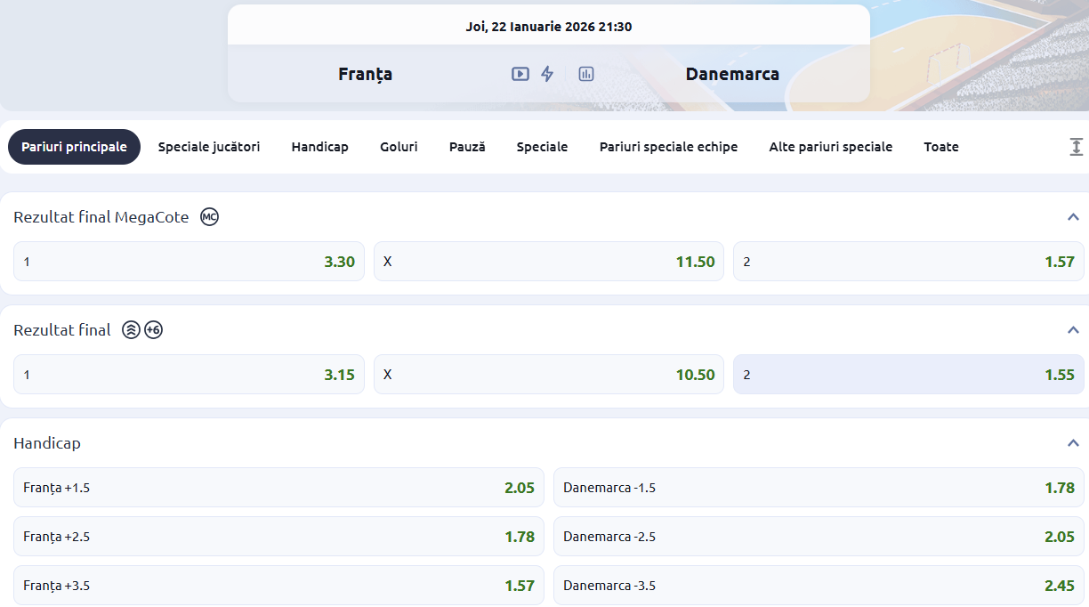 Cote pariuri Franța vs Danemarca