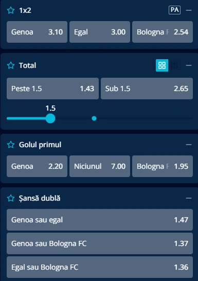 Cote pariuri Genoa vs Bologna la Mr Bit