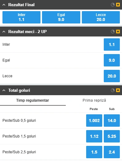 Cote pariuri Inter Milan vs Lecce la Betfair