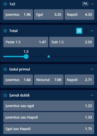 Cote pariuri Juventus vs Napoli la Mr Bit