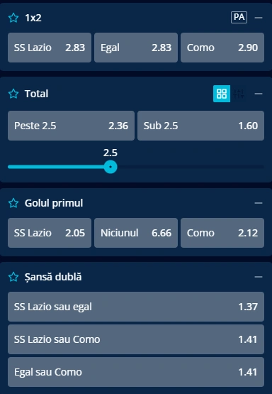 Cote pariuri Lazio vs Como la Mr Bit