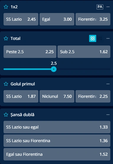 Cote pariuri Lazio vs Fiorentina la Mr Bit