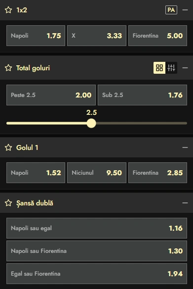 Cote pariuri Napoli vs Fiorentina la Don