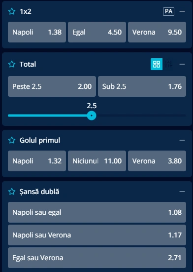Cote pariuri Napoli vs Hellas Verona la Mr Bit