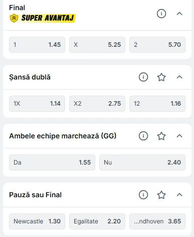 Cote pariuri Newcastle vs PSV la Superbet