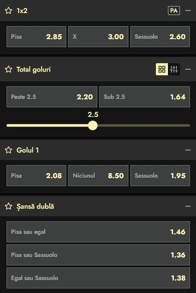Cote pariuri Pisa vs Sassuolo la Don