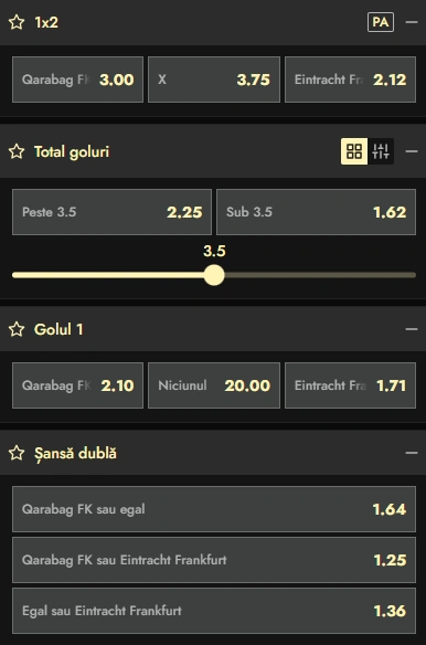 Cote pariuri Qarabag vs Frankfurt la Don