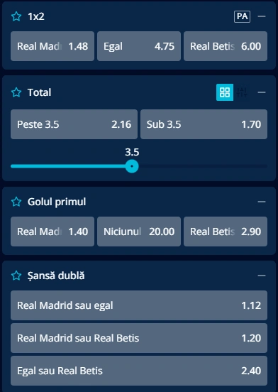 Cote pariuri Real Madrid vs Real Betis la Mr Bit