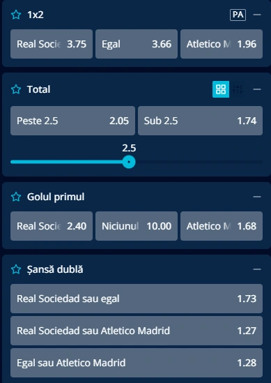 Cote pariuri Real Sociedad vs Atletico Madrid la Mr Bit