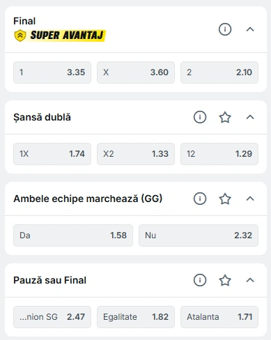 Cote pariuri Royale Union vs Atalanta la Superbet