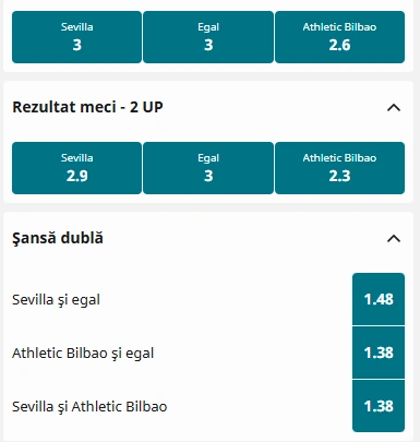 Cote pariuri Sevilla vs Athletic Bilbao la Betfair