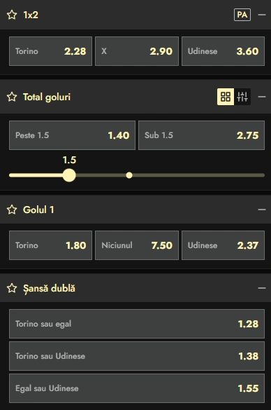Cote pariuri Torino vs Udinese la Don