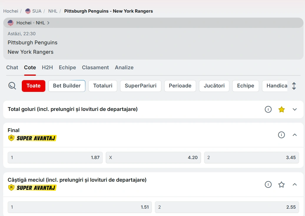 Pittsburgh Penguins vs New York Rangers - NHL 31 Ianuarie 2026