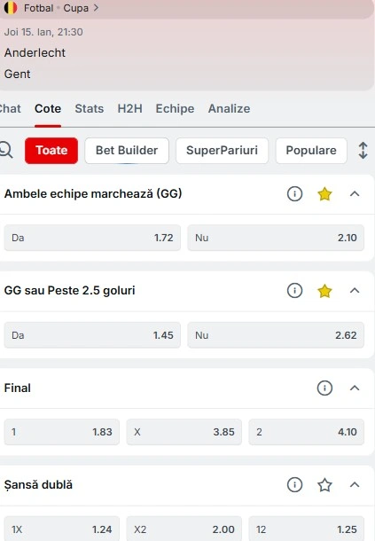 Cote pariuri Anderlecht - Gent