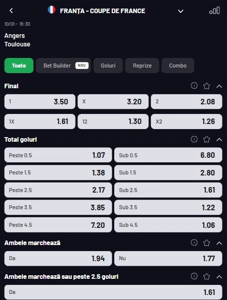 Cote pariuri Angers - Toulouse