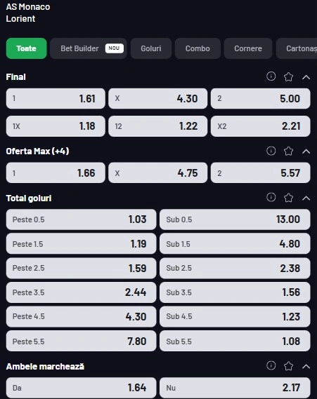 Cote pariuri AS Monaco vs FC Lorient