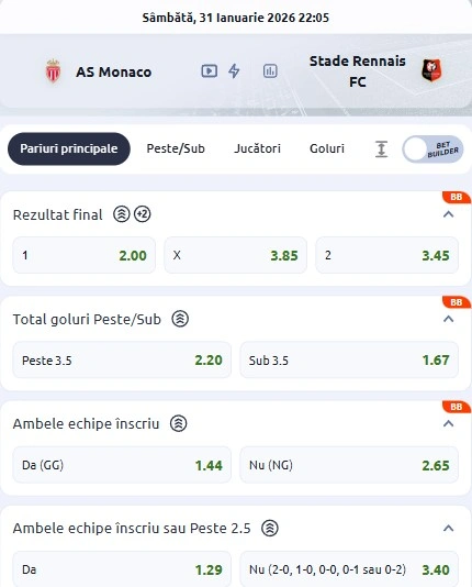 Cote pariuri AS Monaco vs Rennes