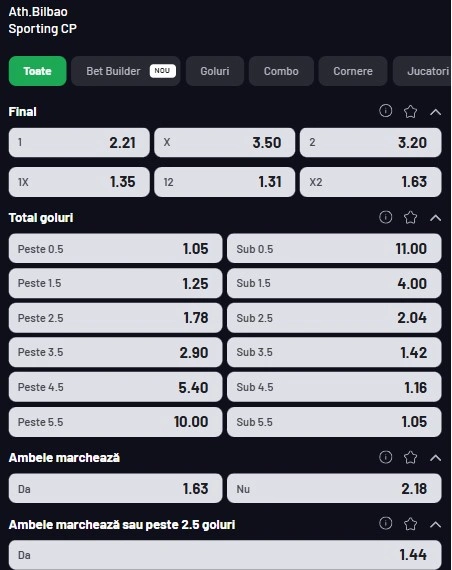 Cote pariuri Athletic Bilbao vs Sporting