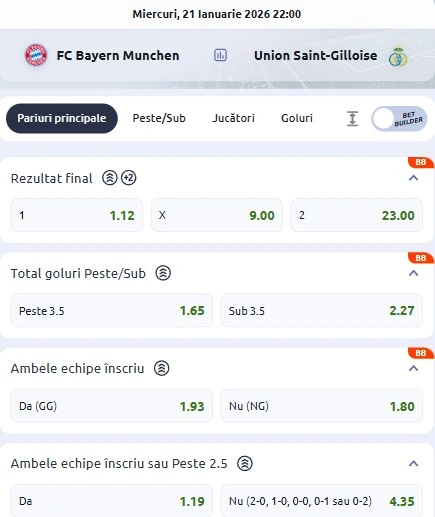 Cote pariuri Bayern vs Royale Union