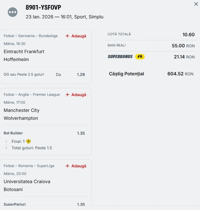Bilet de weekend din fotbal 24.01.2026
