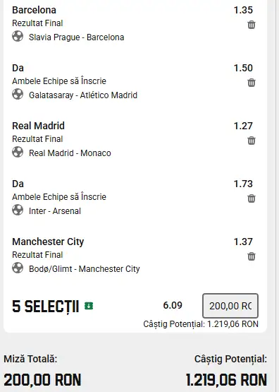 Biletul Etapei de Champions League alcătuit cu IA