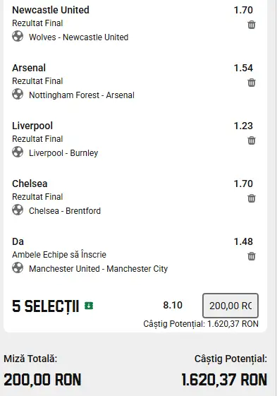 Biletul Etapei din Premier League cotă 8