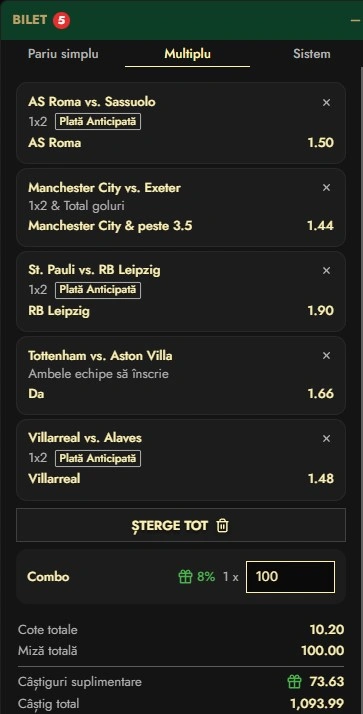 Biletul zilei azi din fotbal 10 ianuarie 2026