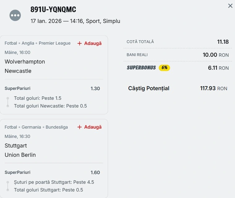 Biletul zilei azi din fotbal 18 ianuarie 2026