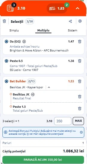 Biletul zilei azi din fotbal 19.01.2026