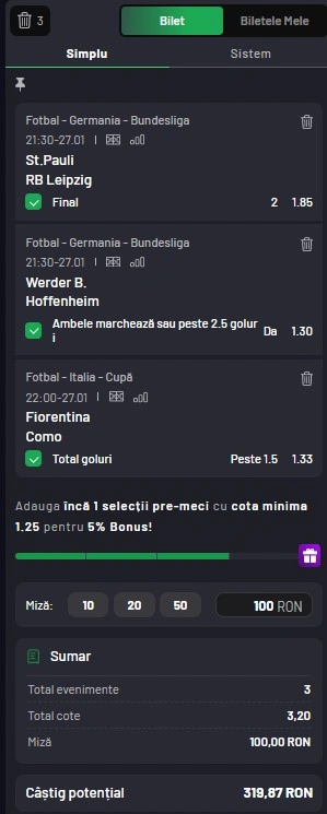 Biletul zilei azi din fotbal 27 ianuarie 2026