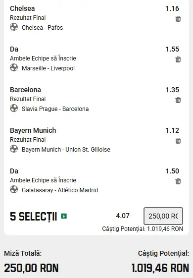 Biletul Zilei Cotă 4 din UCL