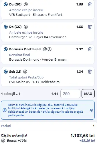 Biletul Zilei din Bundesliga recomandat de IA