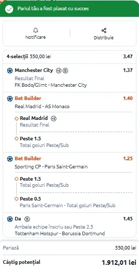 Biletul zilei din Champions League 20.01.2026