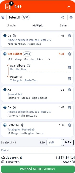 Biletul zilei din Europa League 22.01.2026