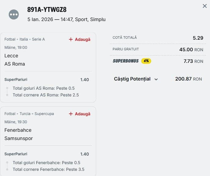 Biletul zilei din Superpariuri 06.01.2026