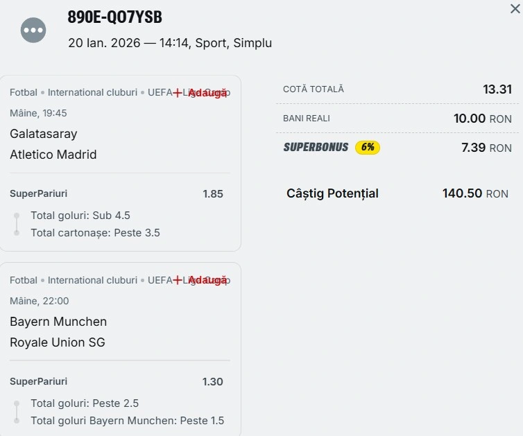 Biletul zilei din Superpariuri 21.01.2026