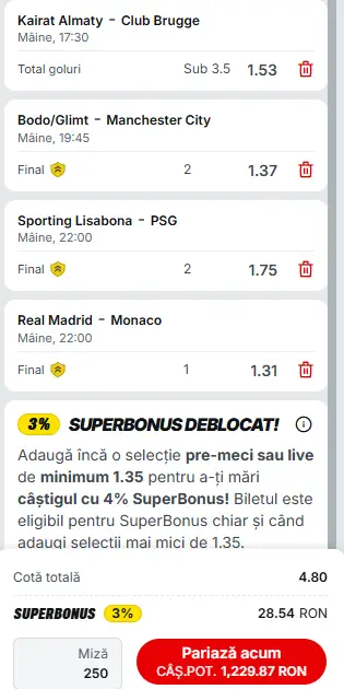 Biletul Zilei la Superbet 20.01