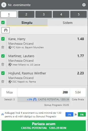 Biletul zilei pe marcatori 14.01.2026