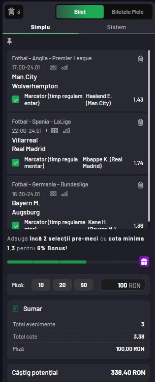 Biletul zilei pe marcatori 24 ianuarie 2026