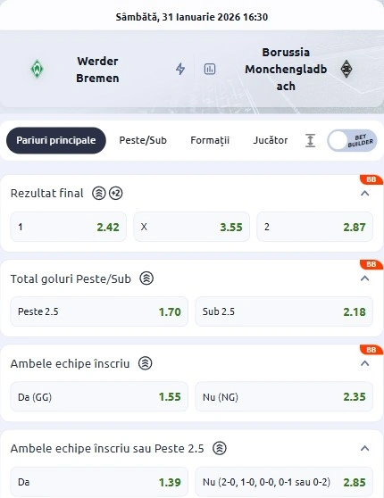 Cote pariuri Bremen - Monchengladbach