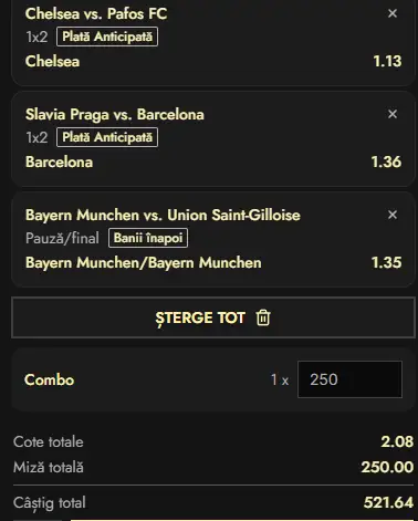 Cota 2 din Champions League 21.10