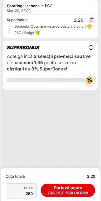 Cota 2 la Superbet 20 ianuarie