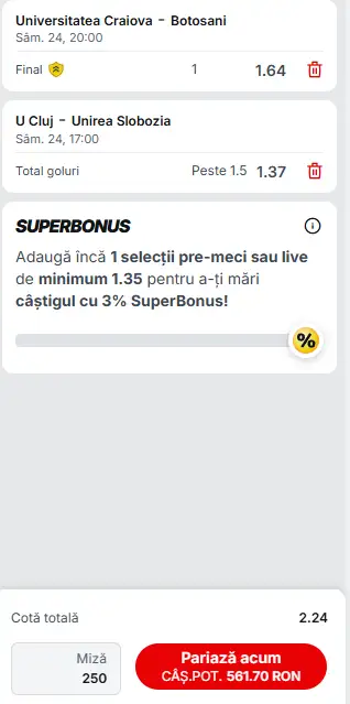 Cota 2 la Superbet 24 ianuarie