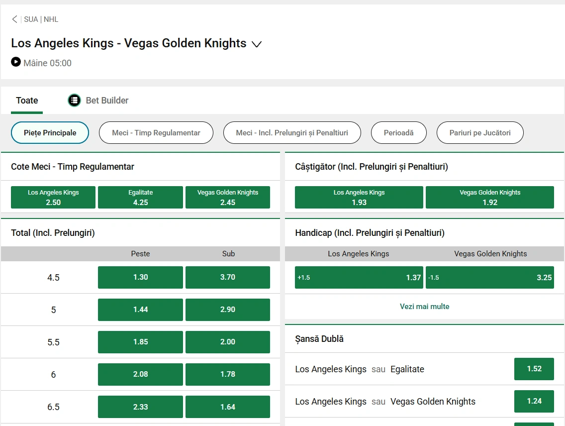 cote Los Angeles Kings vs Vegas Golden Knights - 15.01.2026