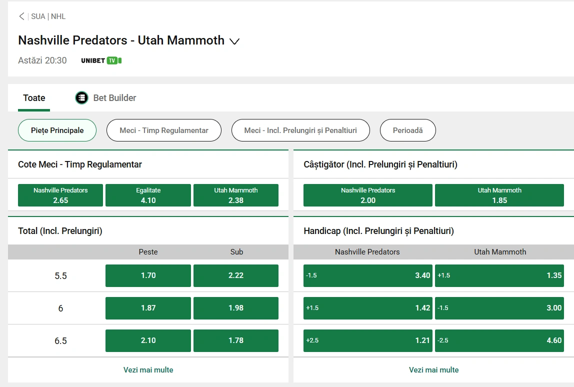 cote Nashville Predators vs Utah Mammoth 24.01.2026