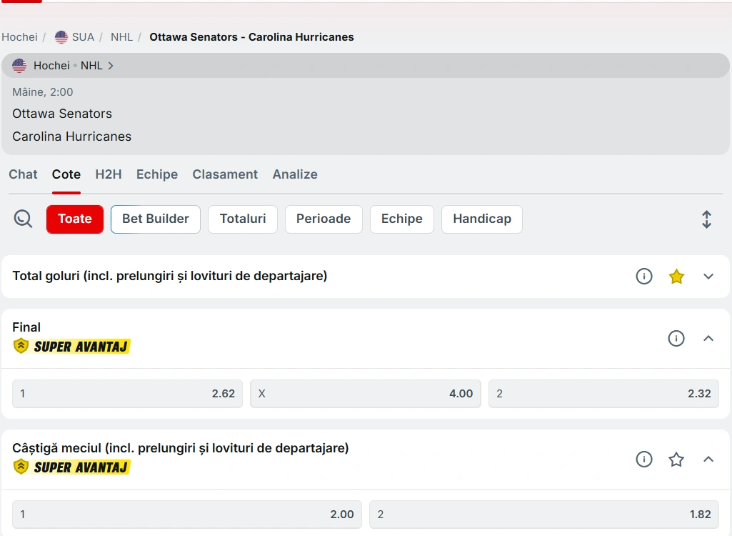 cote Ottawa Senators vs Carolina Hurricanes 25.01.2026