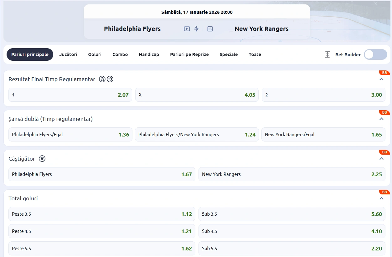 cote Philadelphia vs New York Rangers - NHL 17.01.2026
