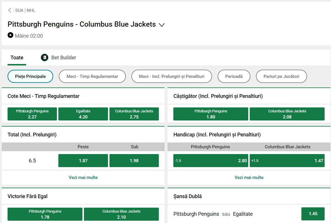 cote Pittsburgh Penguins vs Columbus Blue Jackets - NHL 18.01.2026