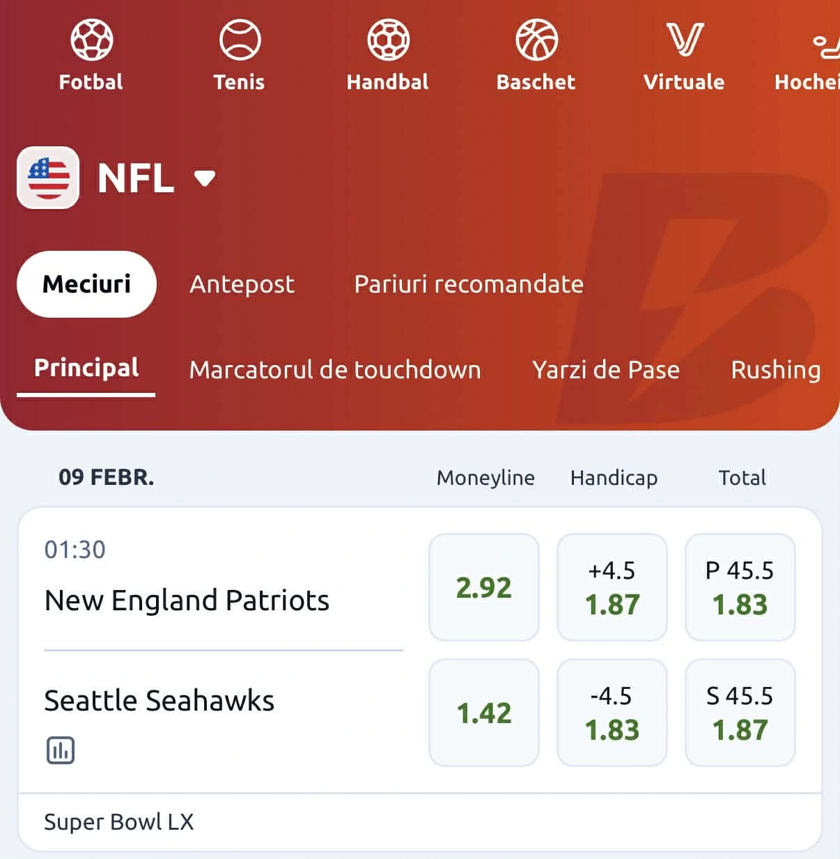 cote betano super bowl 2026